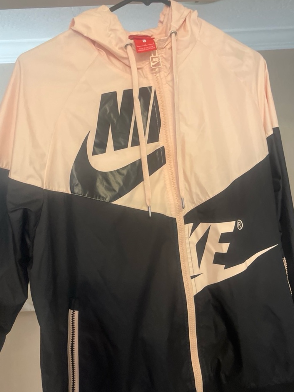 Nike Light Pink and Red Hooded Windbreaker Jacket